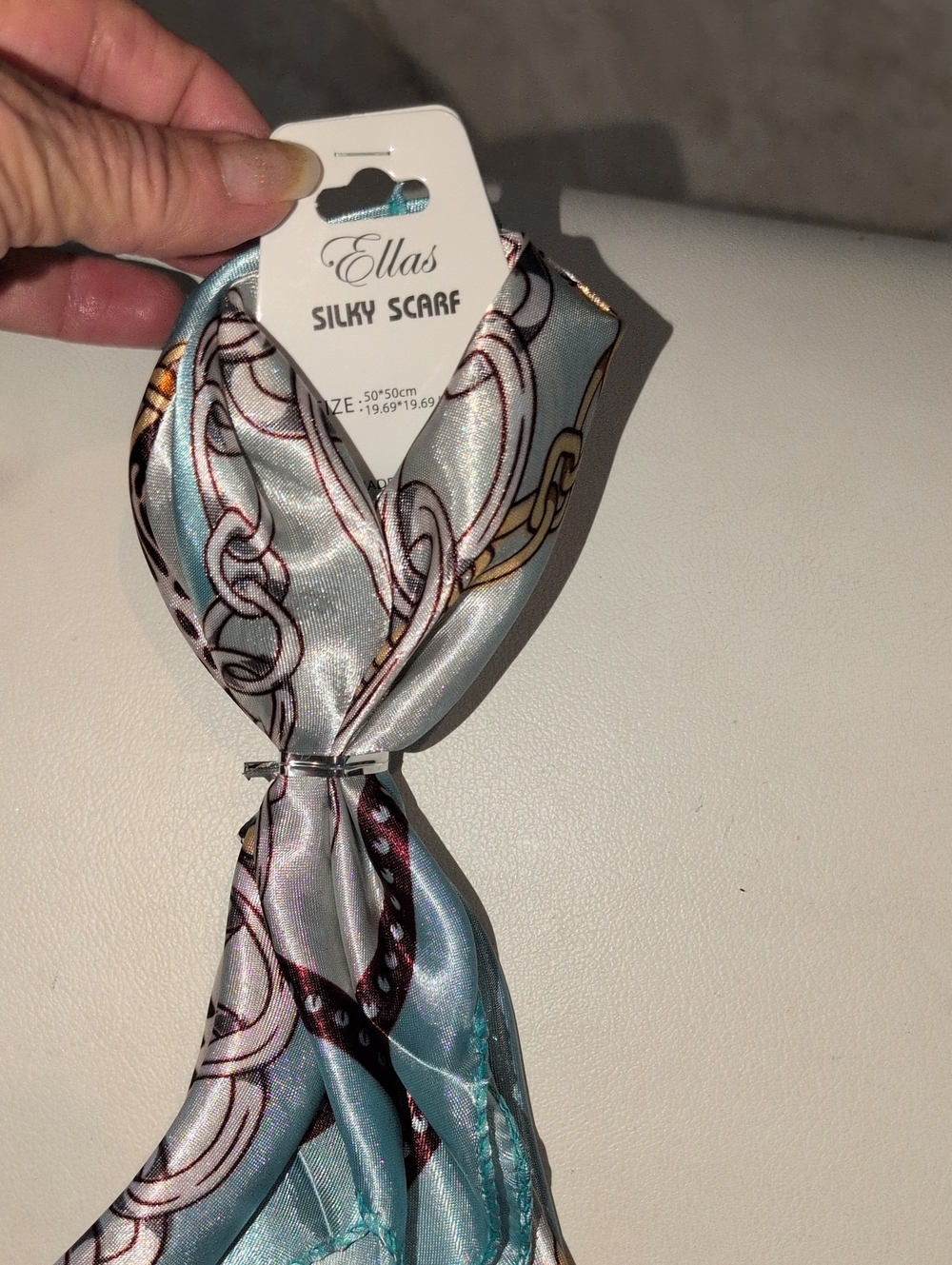 Ella's Blue Chain-Print Silky Scarf